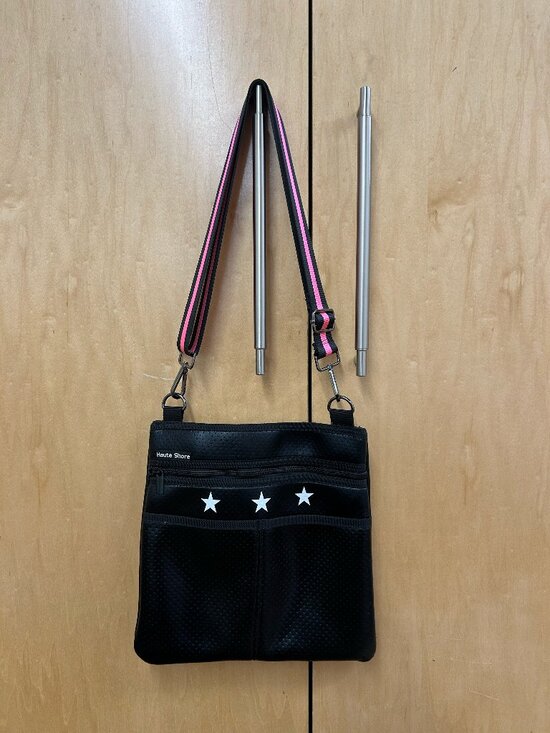 HAUTE SHORE Handbags - Haute Shore Black & Silver Neoprene Zip Top Star Perforated Crossbody Bag Black
